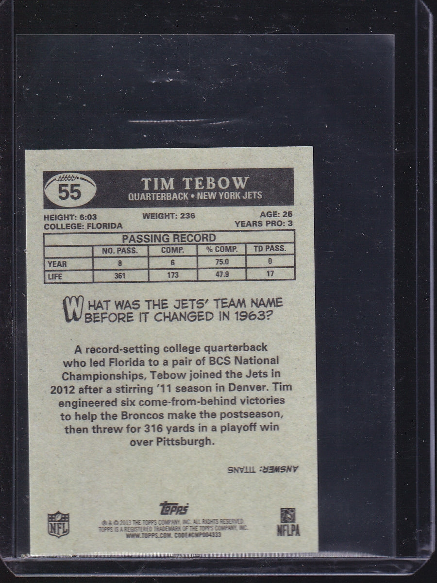 2013 Topps #55 Tim Tebow 1959 Minis
