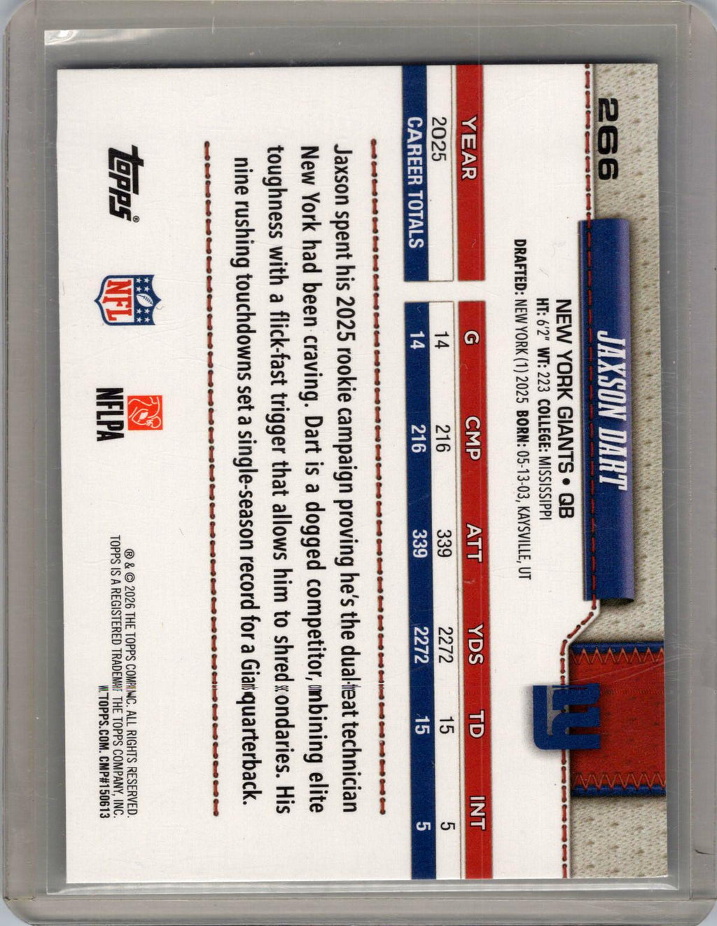 2026 Topps Flagship #266 Jaxson Dart