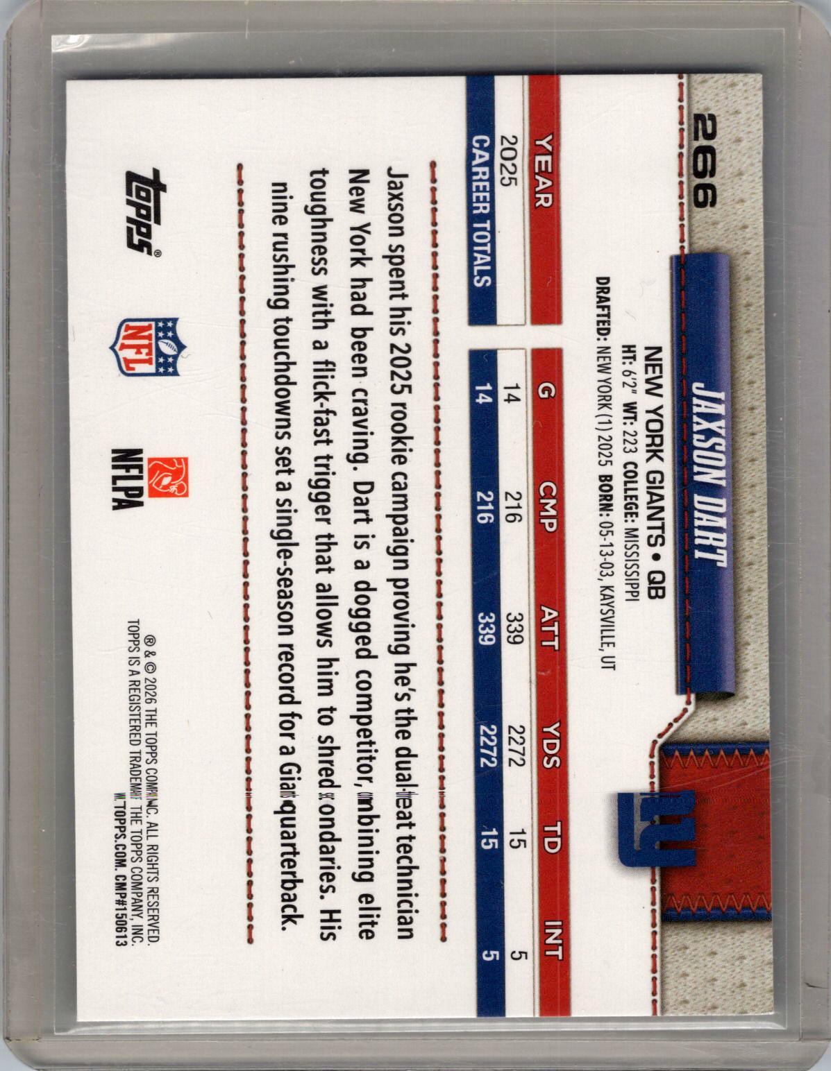 2026 Topps Flagship #266 Jaxson Dart