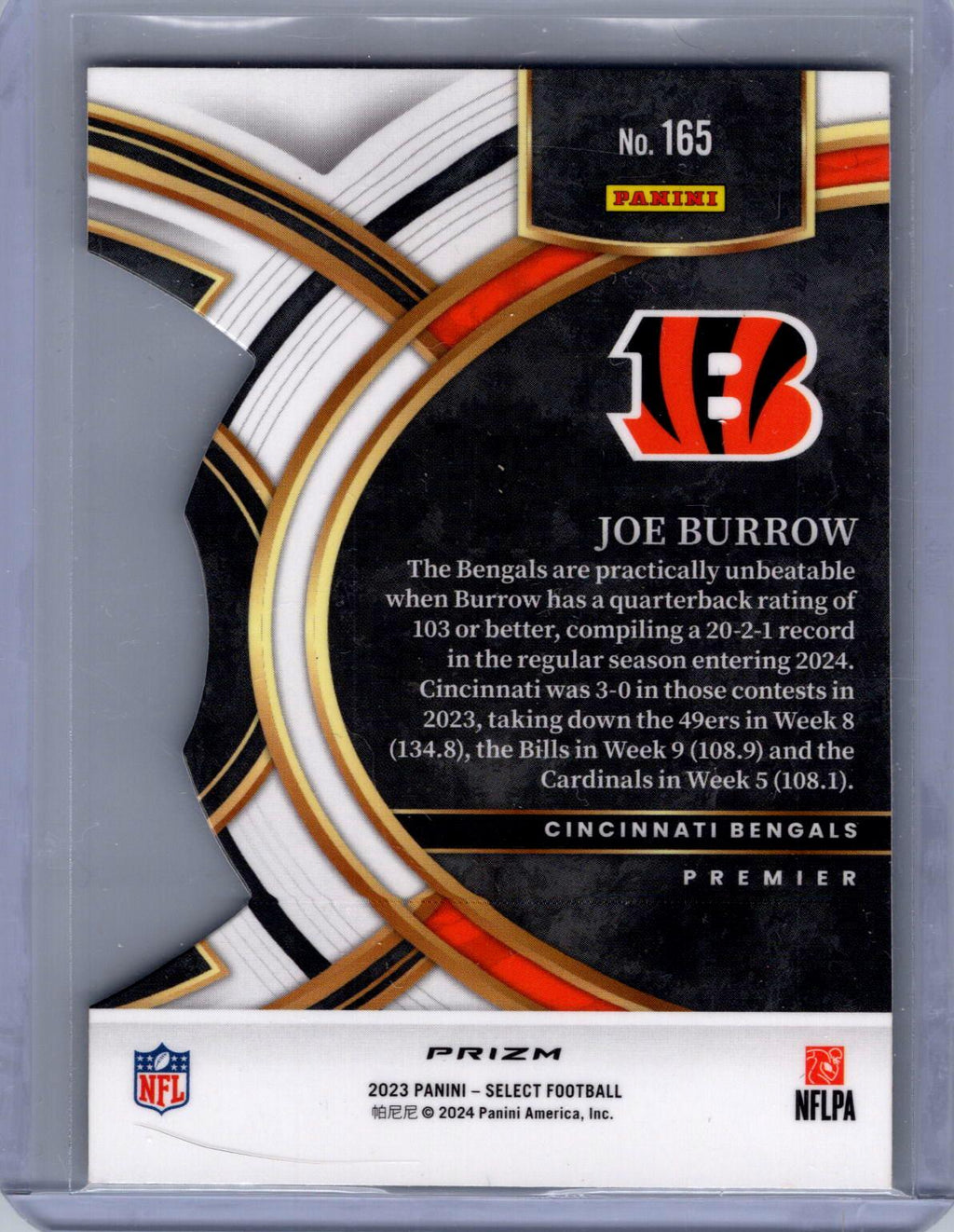 2023 Panini Select #165 Joe Burrow Red and Yellow Prizm Die Cut