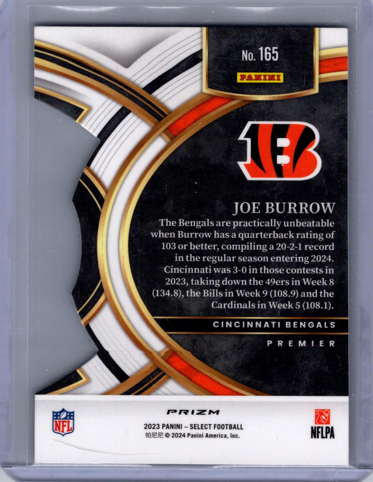 2023 Panini Select #165 Joe Burrow Red and Yellow Prizm Die Cut