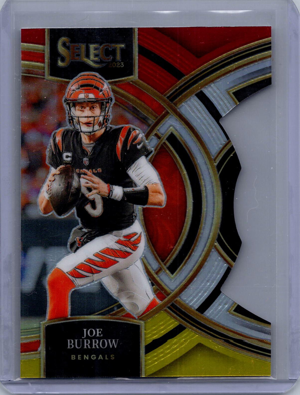 2023 Panini Select #165 Joe Burrow Red and Yellow Prizm Die Cut