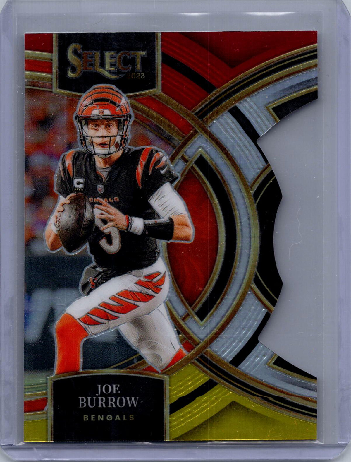 2023 Panini Select #165 Joe Burrow Red and Yellow Prizm Die Cut