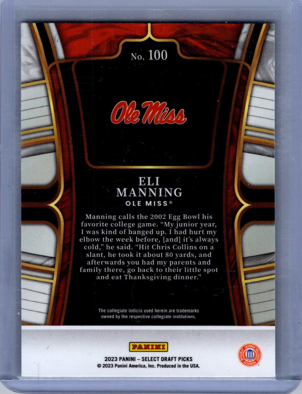 2023 Panini Select Draft Picks #100 Eli Manning