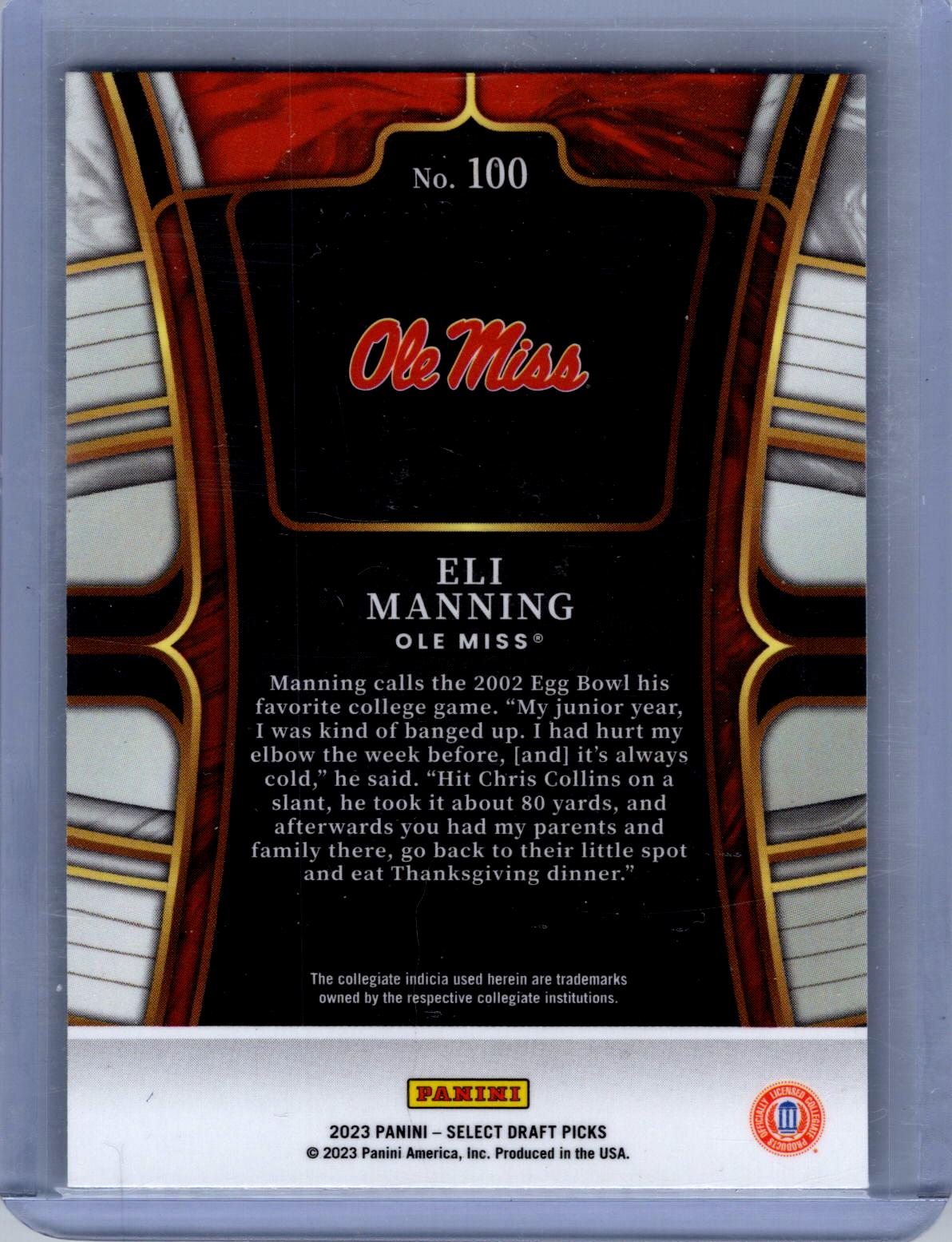 2023 Panini Select Draft Picks #100 Eli Manning