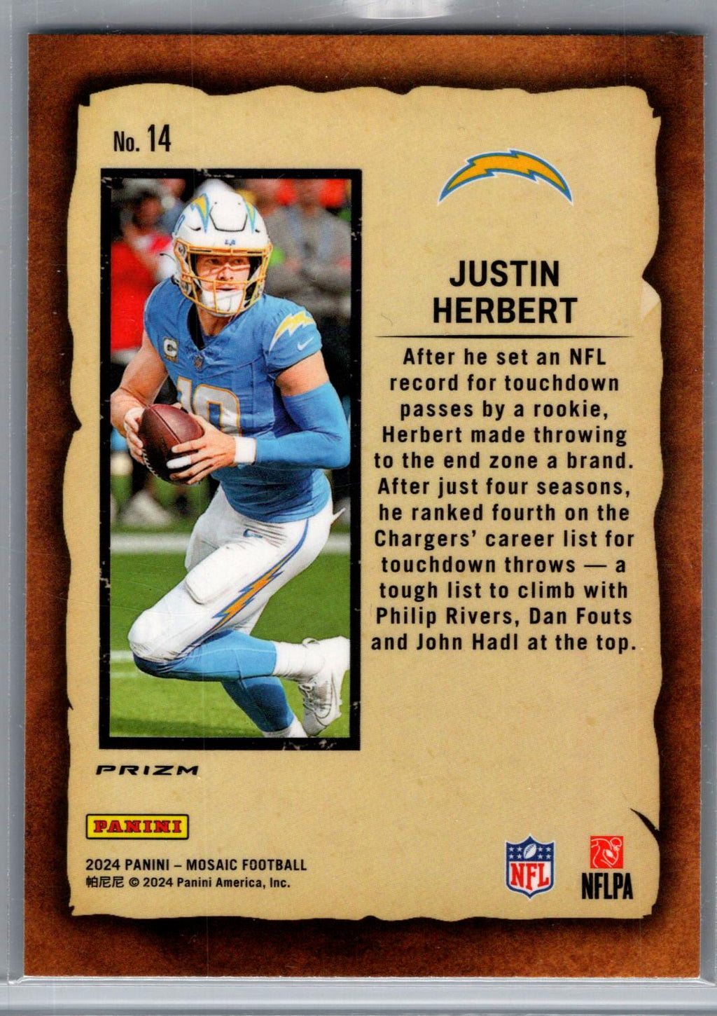 2024 Panini Mosaic #14 Justin Herbert Notoriety Mosaic