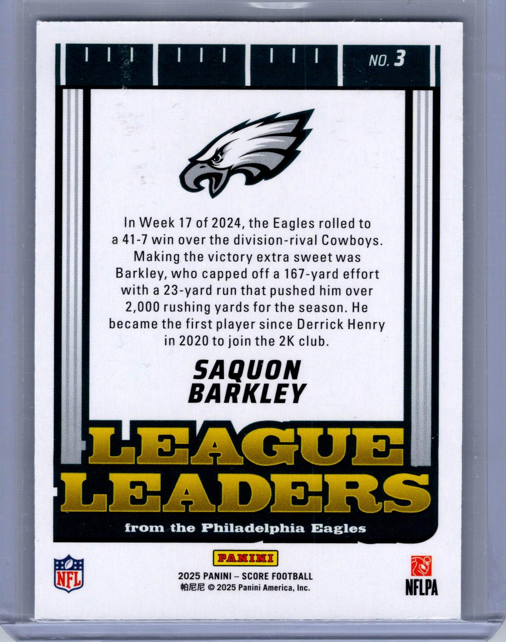 2025 Score #3 Saquon Barkley League Leaders Orange