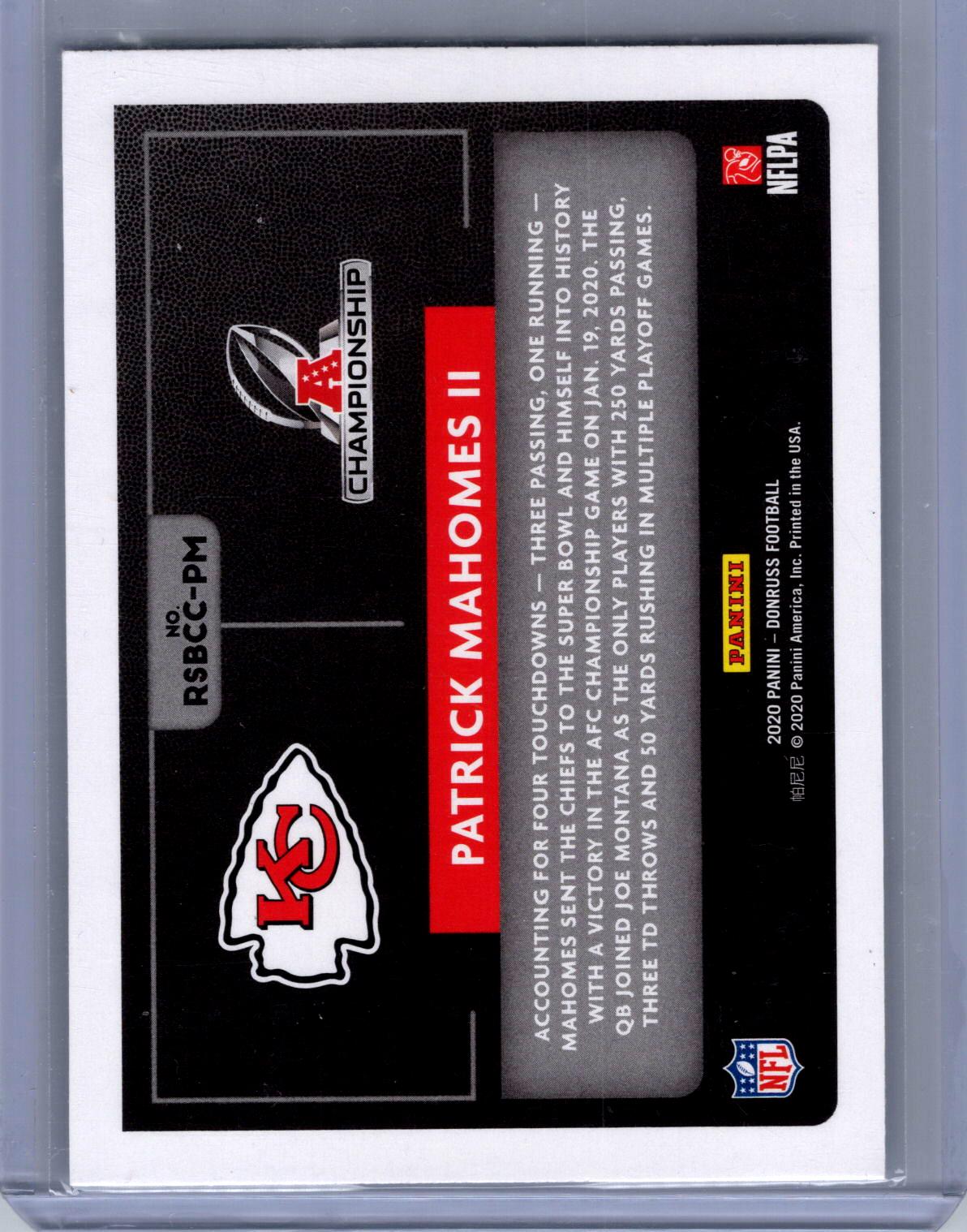 2020 Donruss #RSBCC-PM Patrick Mahomes II Road to the Super Bowl