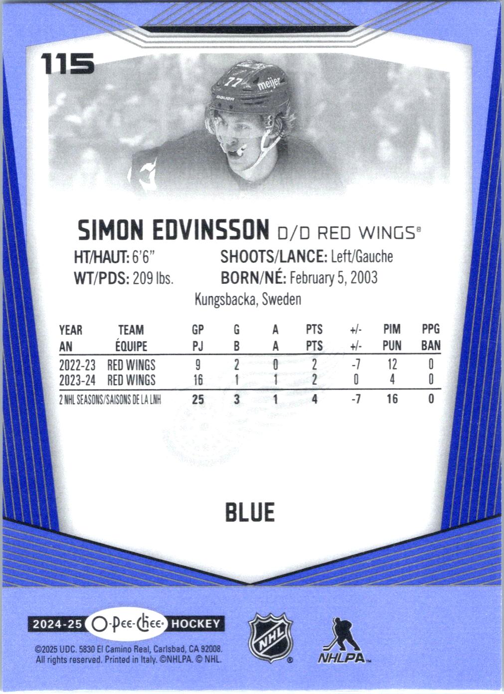 2024-25 O-Pee-Chee #115 Simon Edvinsson Blue Border