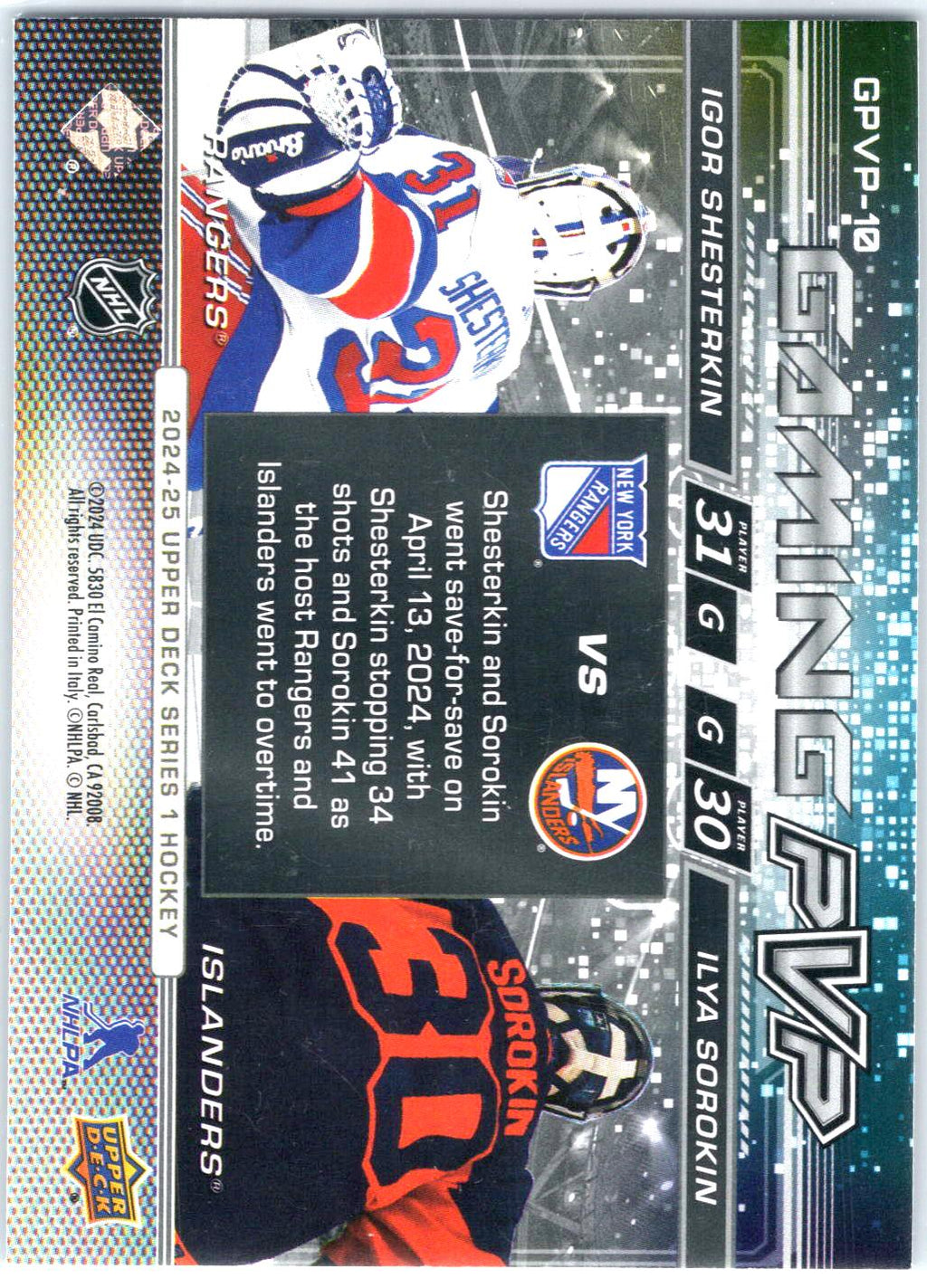 2024-25 Upper Deck #GPVP-10 Igor Shesterkin / Ilya Sorokin Gaming PVP