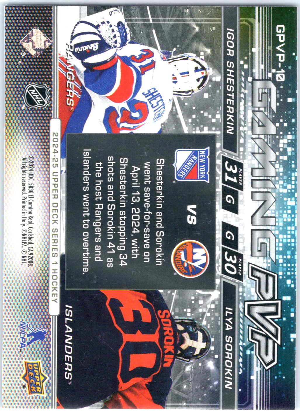 2024-25 Upper Deck #GPVP-10 Igor Shesterkin / Ilya Sorokin Gaming PVP