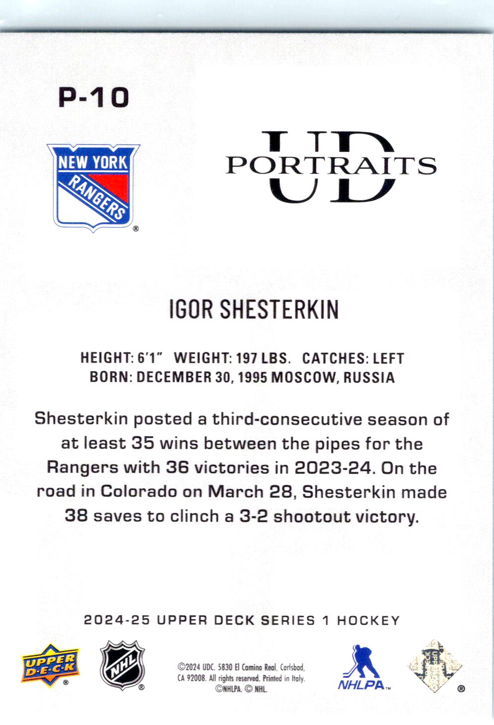 2024-25 Upper Deck #P-10 Igor Shesterkin UD Portraits