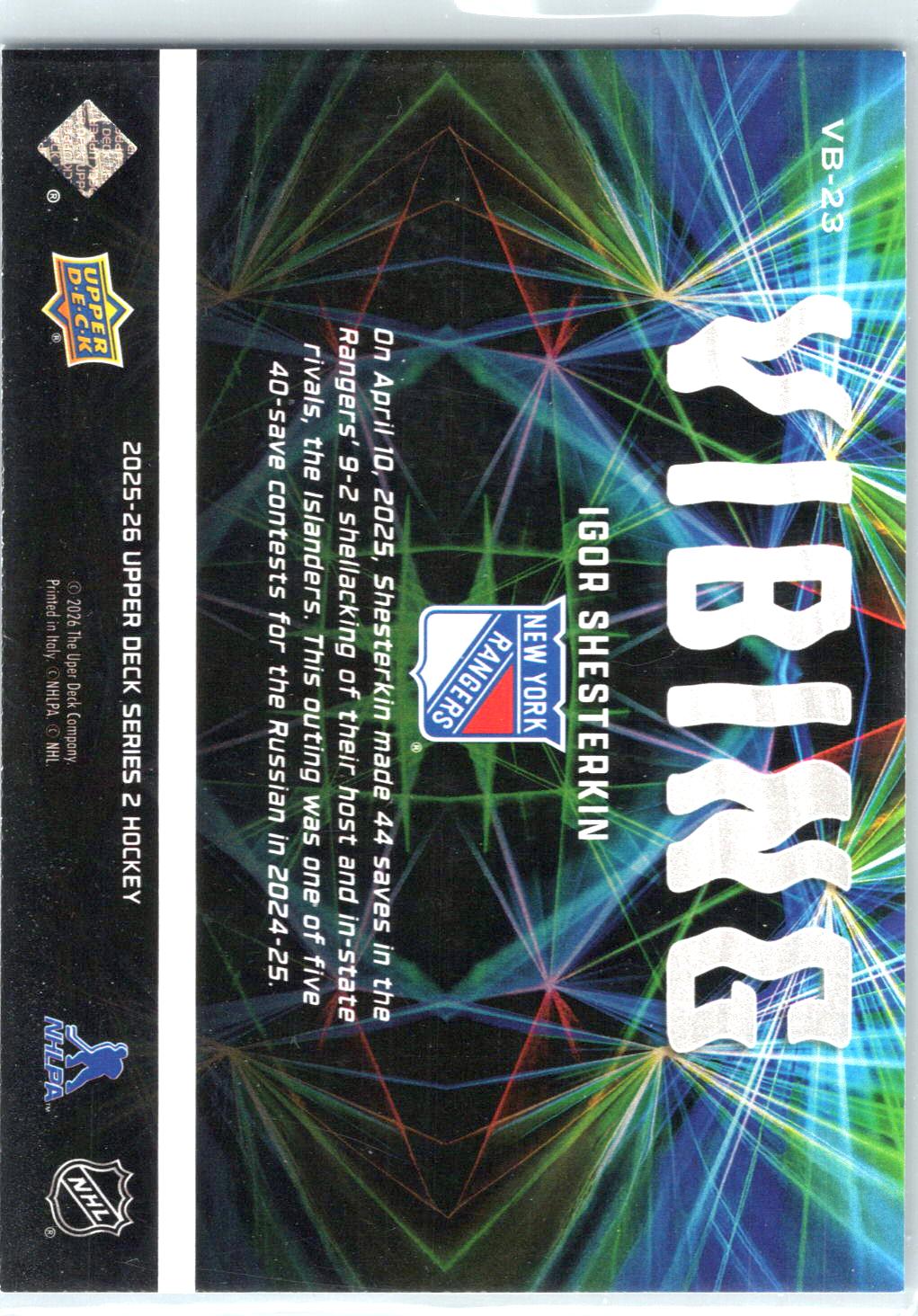 2025-26 Upper Deck #VB-23 Igor Shesterkin Vibing