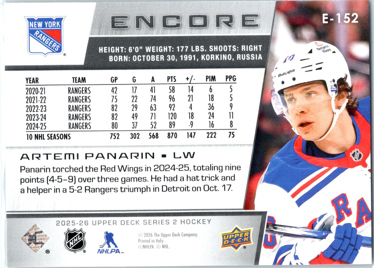 2025-26 Upper Deck #E-152 Artemi Panarin Encore Blue