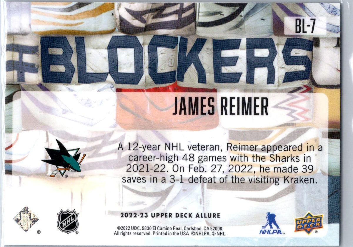 2022-23 Upper Deck Allure #BL-7 James Reimer Blockers