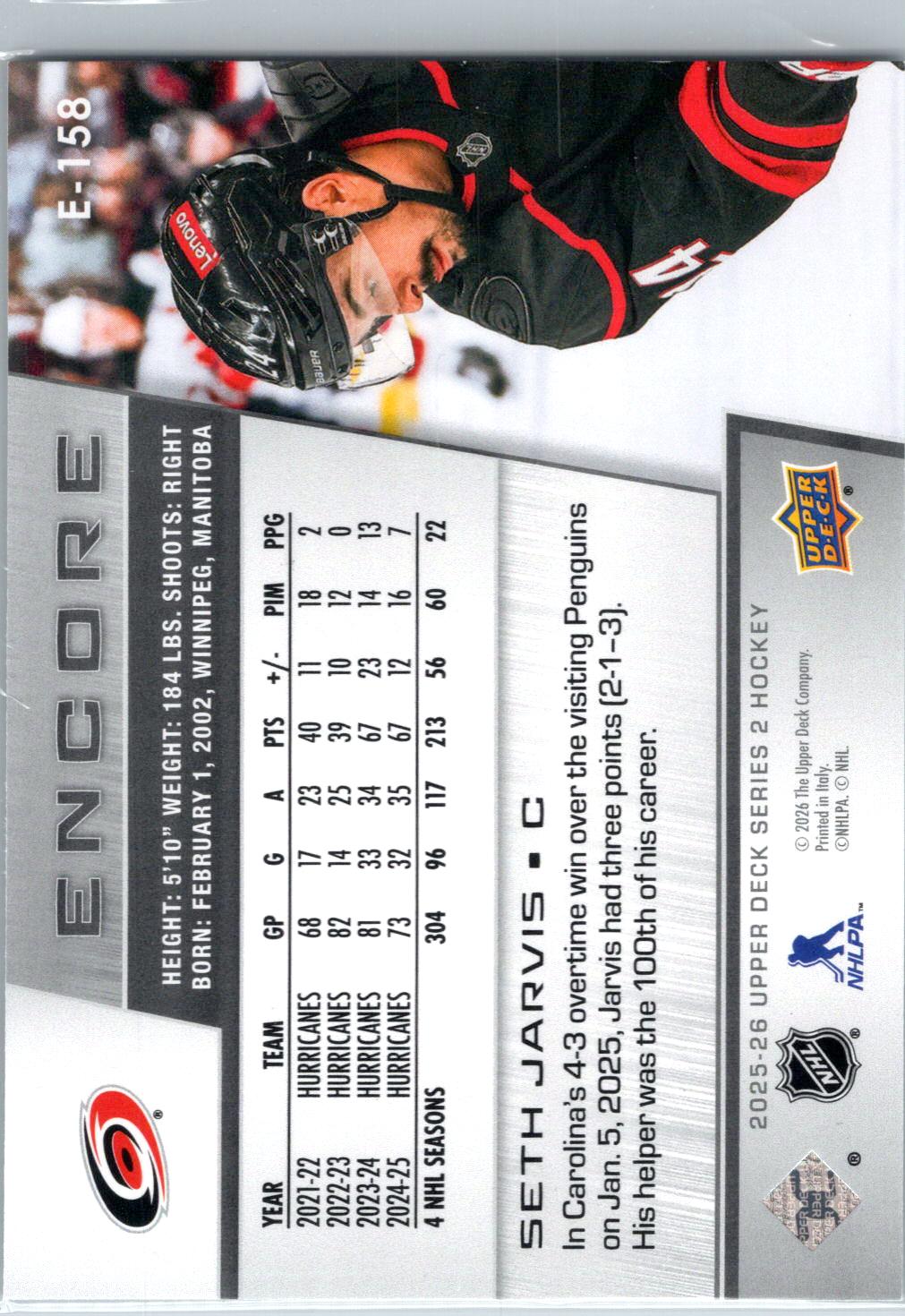 2025-26 Upper Deck #E-158 Seth Jarvis Encore