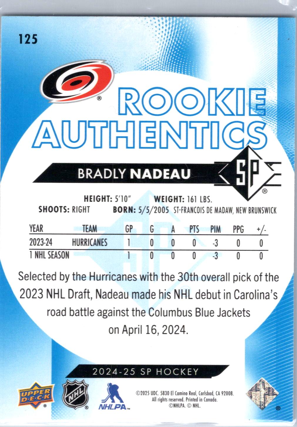 2024-25 SP #125 Bradly Nadeau Blue
