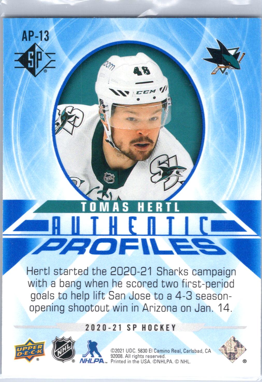 2020-21 SP #AP-13 Tomas Hertl Authentic Profiles Blue