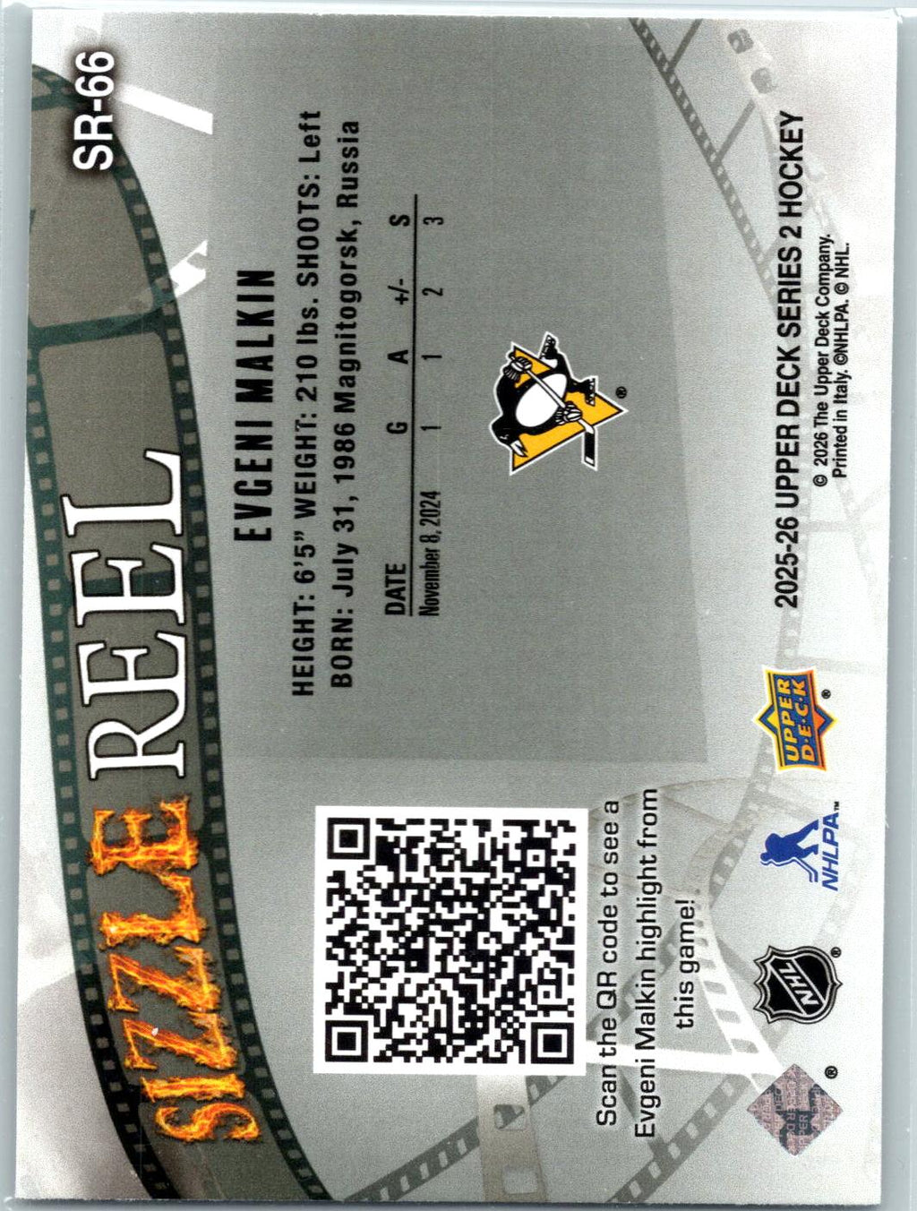 2025-26 Upper Deck #SR-66 Evgeni Malkin Sizzle Reel