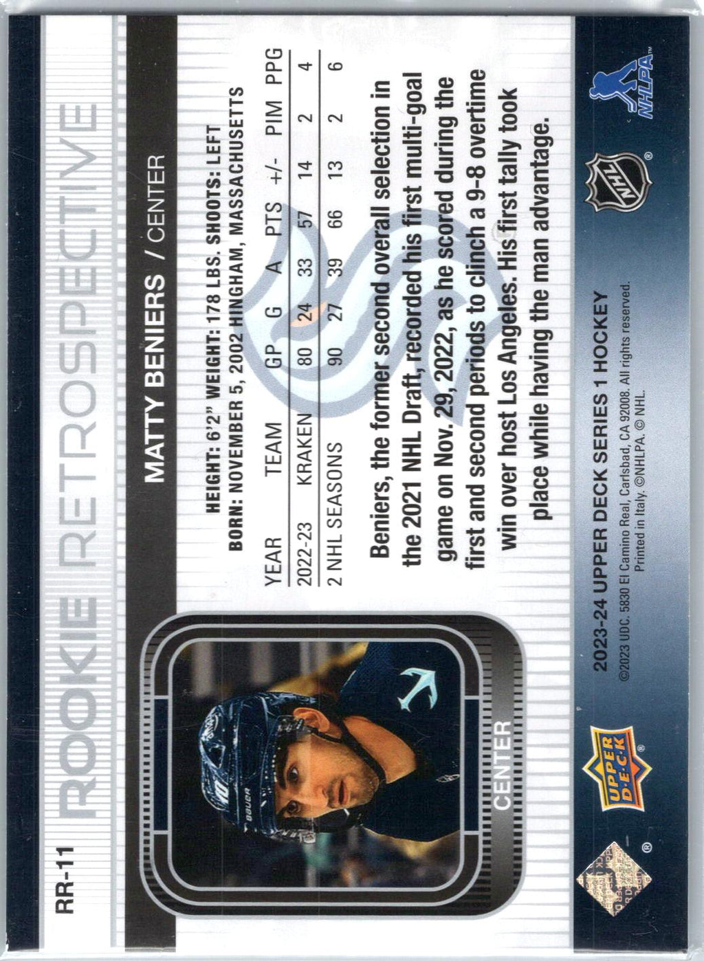 2023-24 Upper Deck #RR-11 Matty Beniers Rookie Retrospective