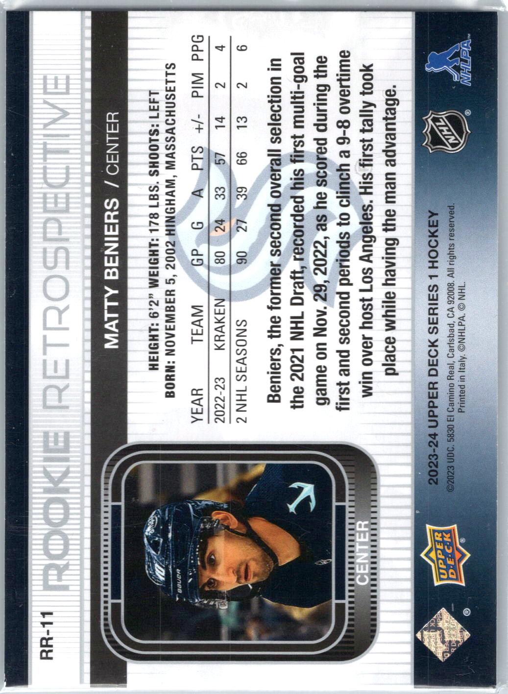 2023-24 Upper Deck #RR-11 Matty Beniers Rookie Retrospective