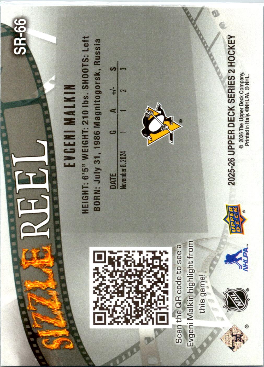2025-26 Upper Deck #SR-66 Evgeni Malkin Sizzle Reel Speckle