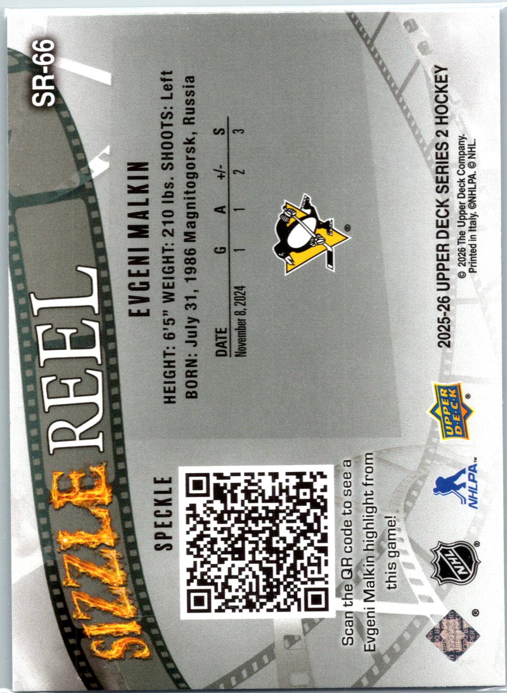 2025-26 Upper Deck #SR-66 Evgeni Malkin Sizzle Reel