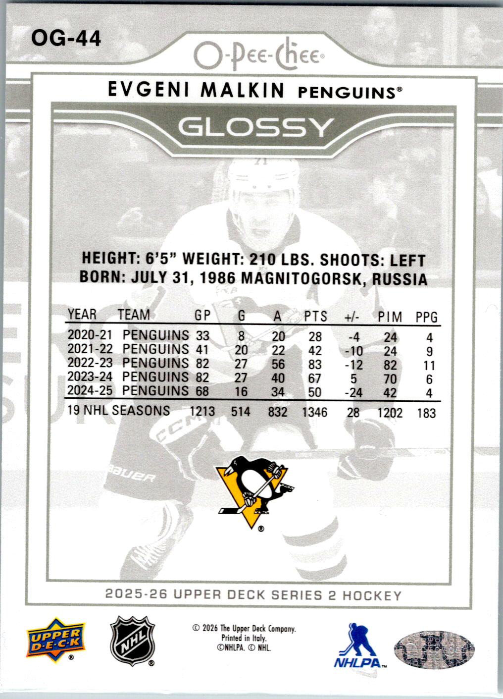 2025-26 Upper Deck #OG-44 Evgeni Malkin O-Pee-Chee Glossy