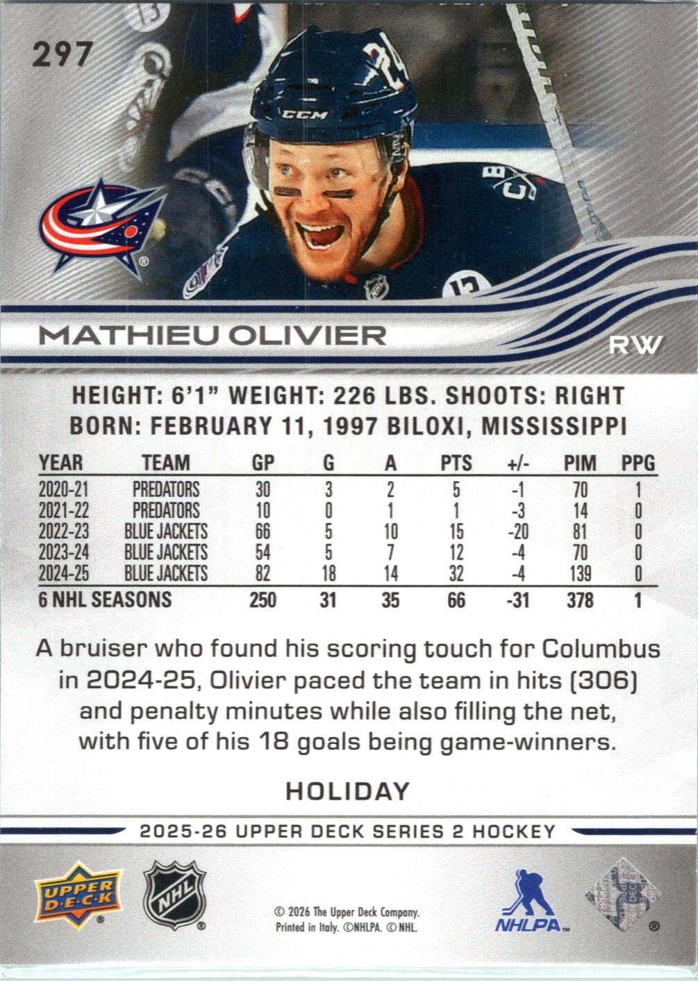 2025-26 Upper Deck #297 Mathieu Olivier Rainbow