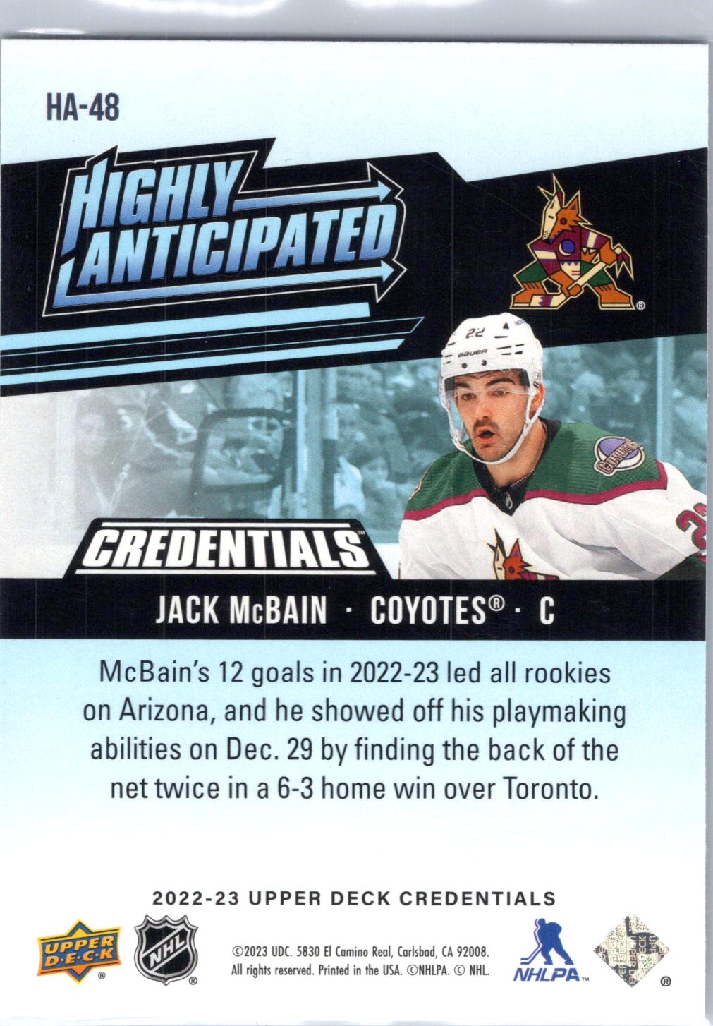 2022-23 Upper Deck Credentials #HA-48 Jack McBain Highly Anticipated