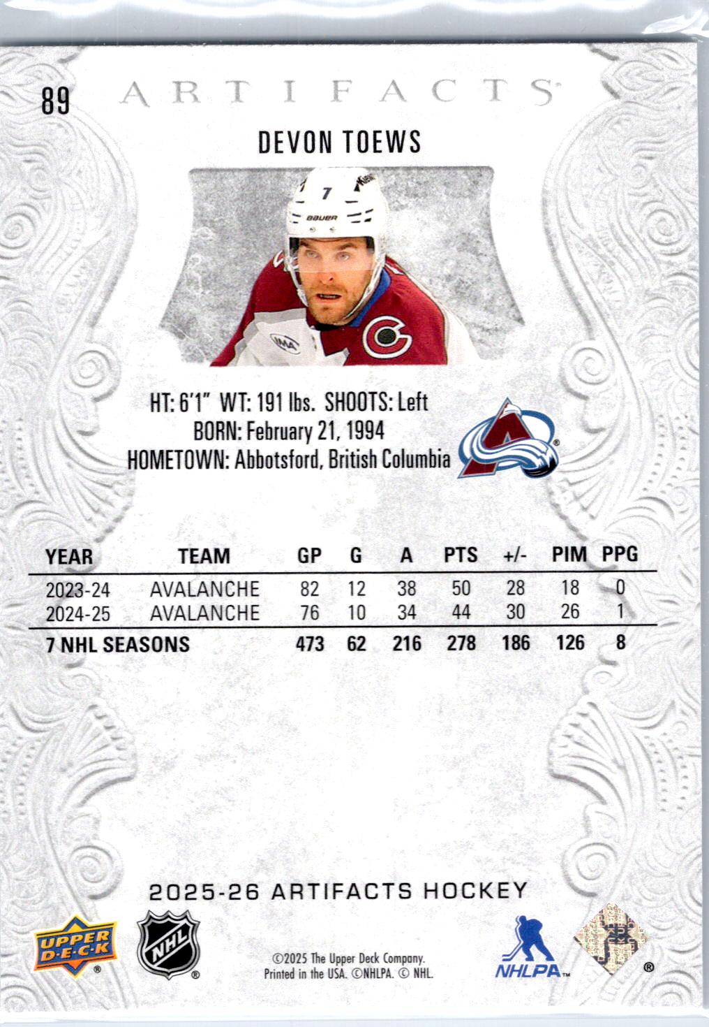 2025-26 Upper Deck Artifacts #89 Devon Toews