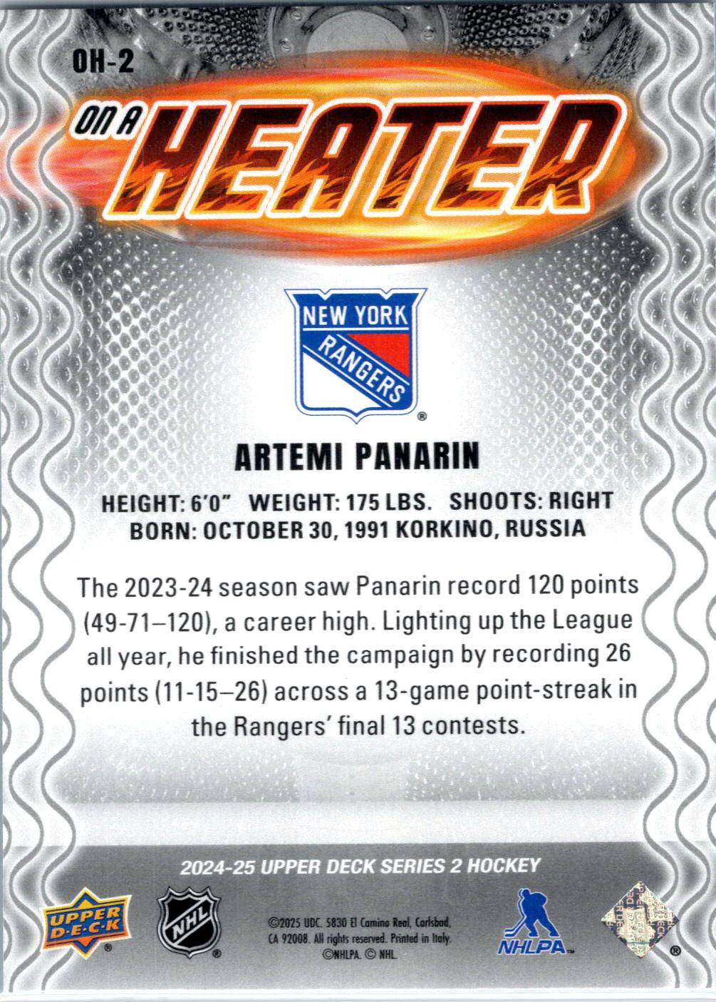 2024-25 Upper Deck #OH-2 Artemi Panarin On a Heater
