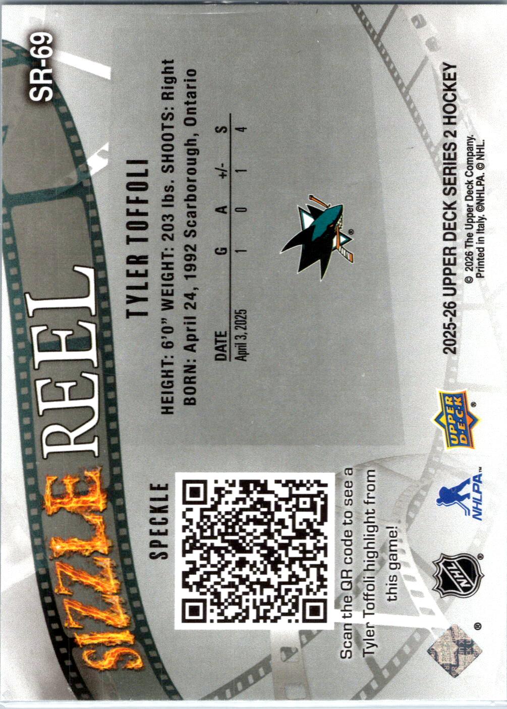 2025-26 Upper Deck #SR-69 Tyler Toffoli Sizzle Reel