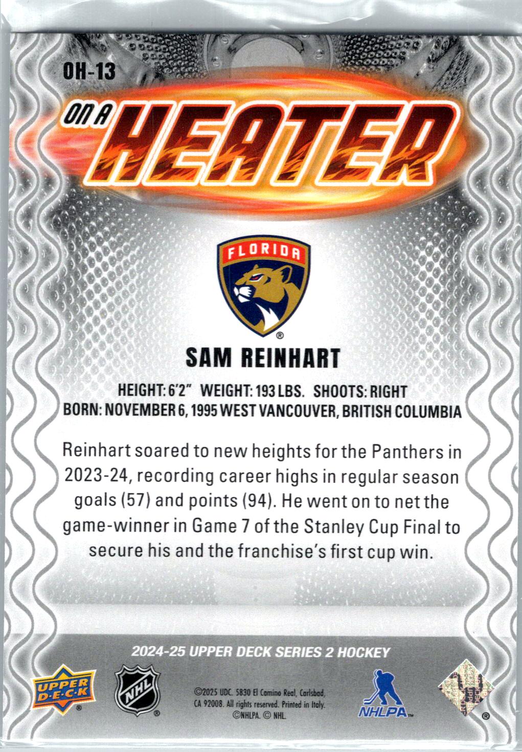 2024-25 Upper Deck #OH-13 Sam Reinhart On a Heater