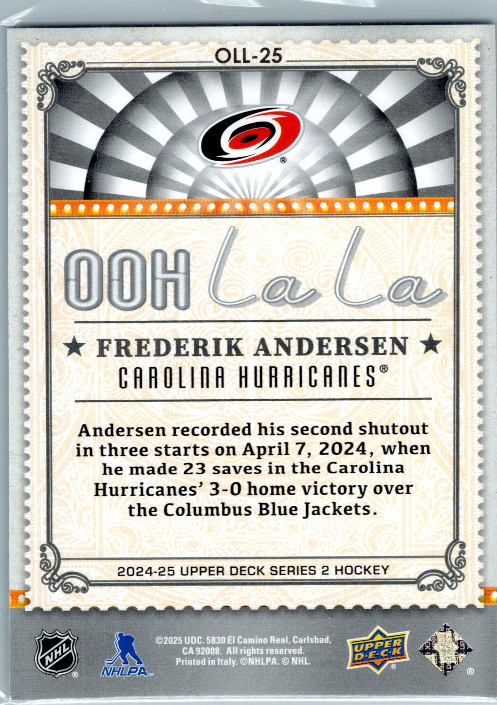 2024-25 Upper Deck #OLL-25 Frederik Andersen Ooh La La