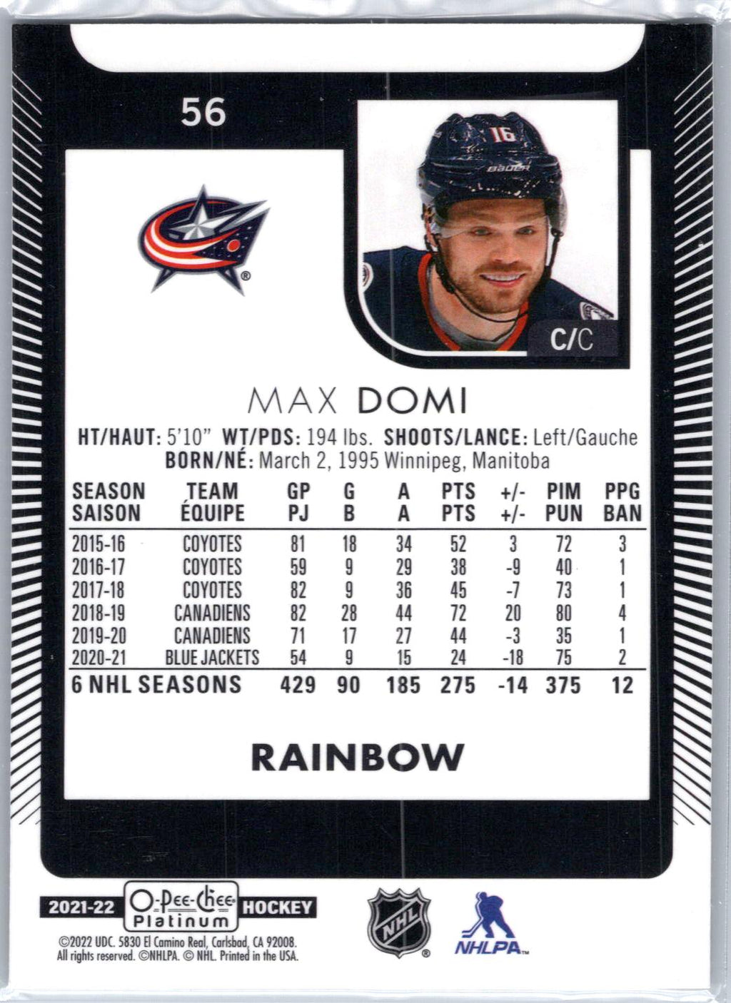2021-22 O-Pee-Chee Platinum #56 Max Domi Rainbow