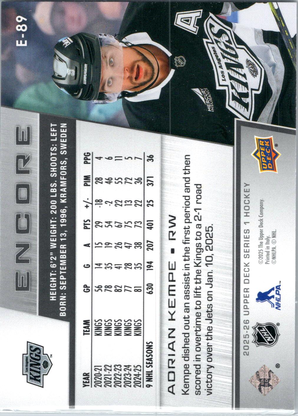 2025-26 Upper Deck #E-89 Adrian Kempe Encore