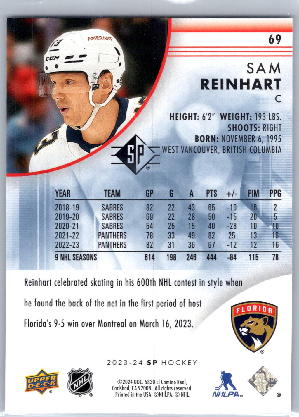 2023-24 SP #69 Sam Reinhart Blue
