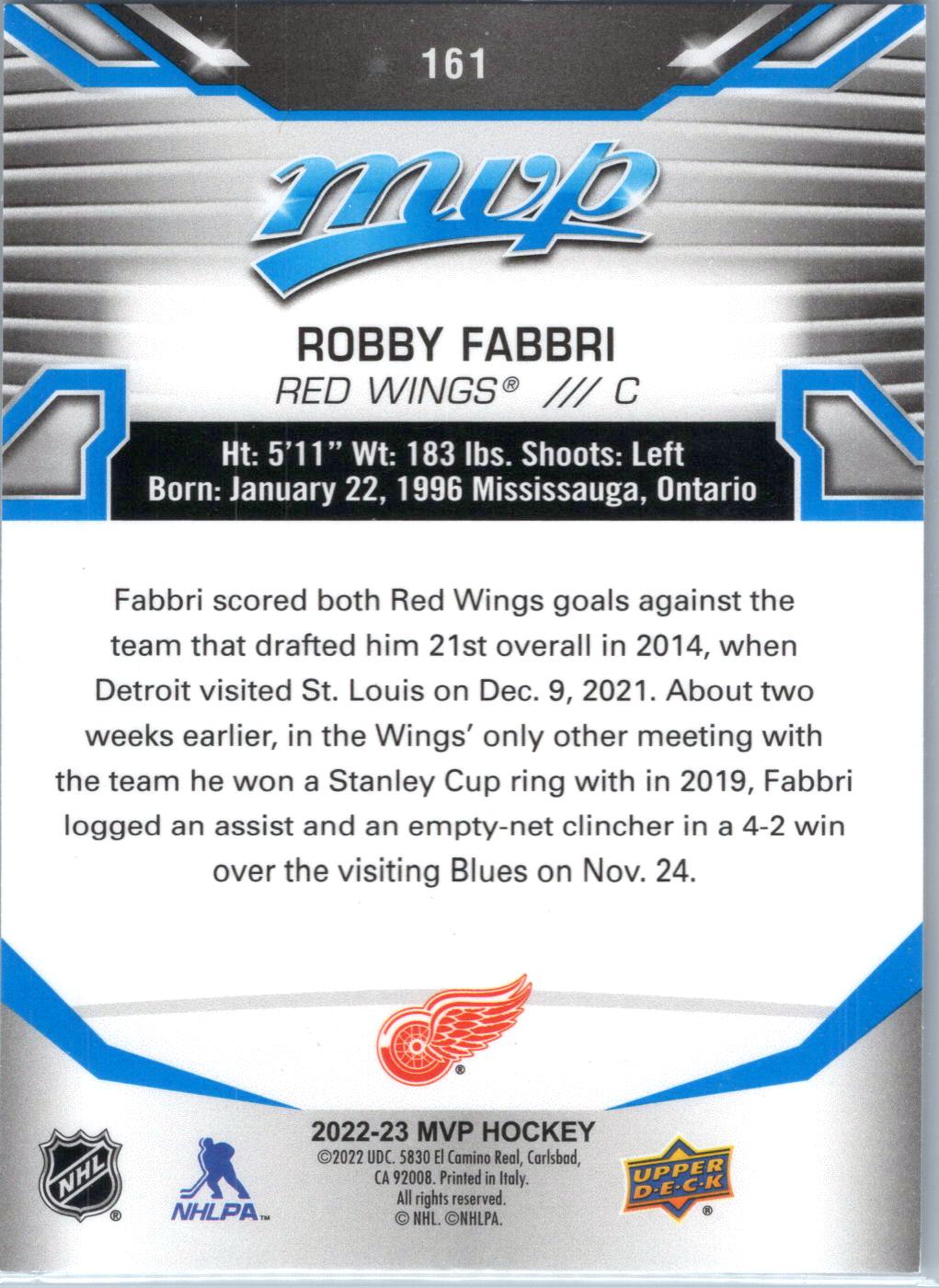 2022-23 Upper Deck MVP #161 Robby Fabbri Blue Script
