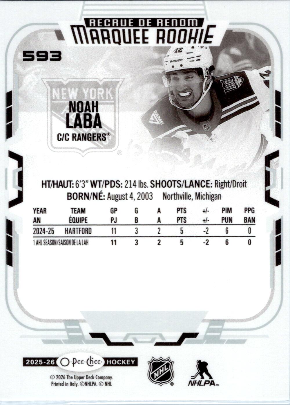 2025-26 O-Pee-Chee #593 Noah Laba