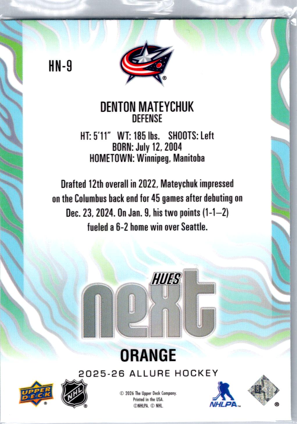 2025-26 Upper Deck Allure #HN-9 Denton Mateychuk Hues Next?