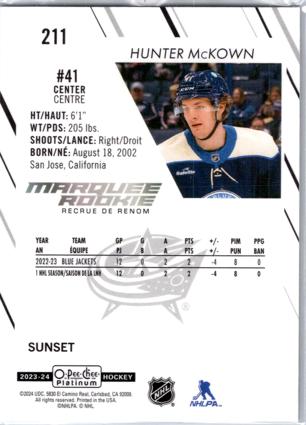 2023-24 O-Pee-Chee Platinum #211 Hunter McKown Sunset