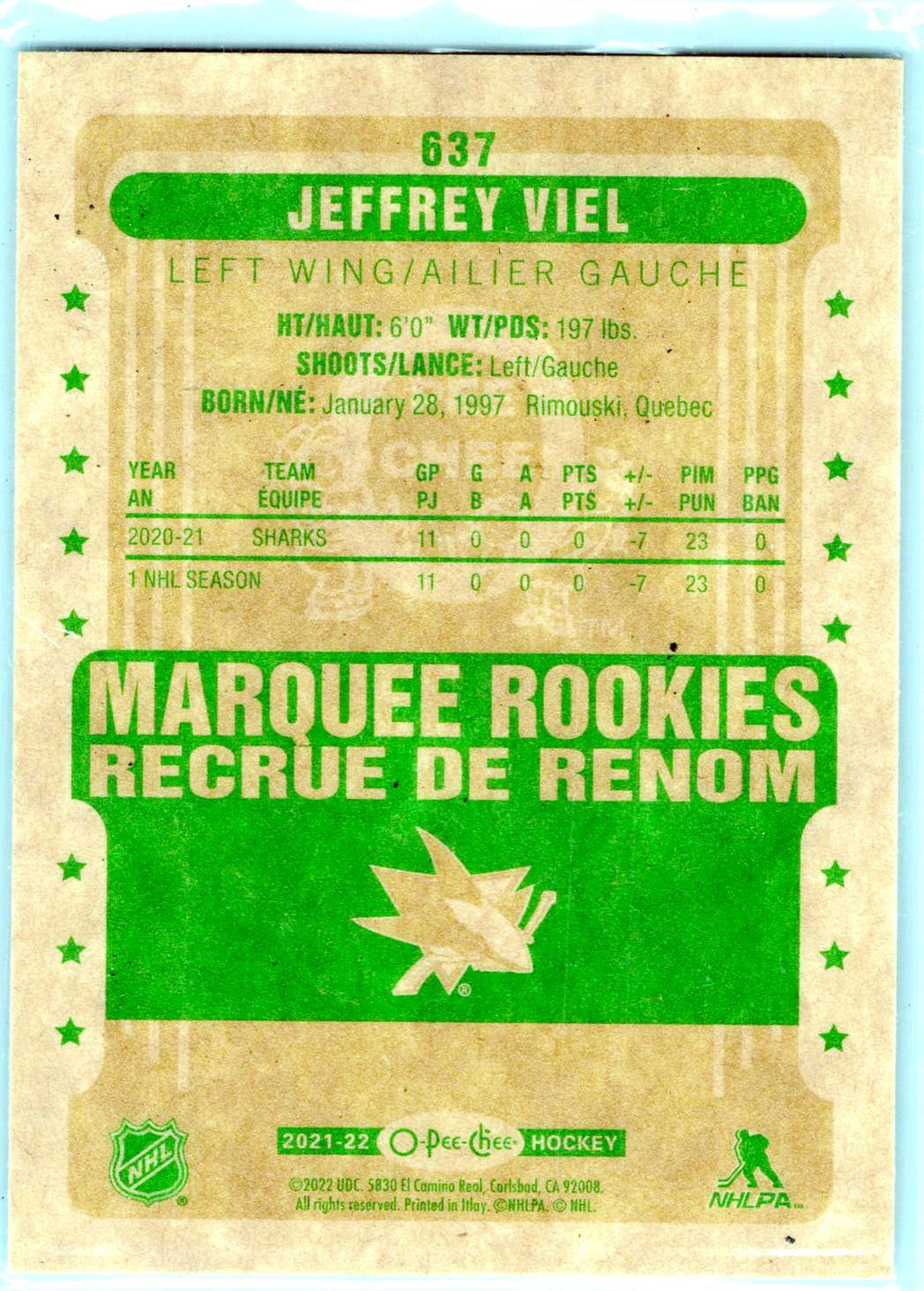 2021-22 Upper Deck #637 Jeffrey Viel 2021-22 O-Pee-Chee Update Retro
