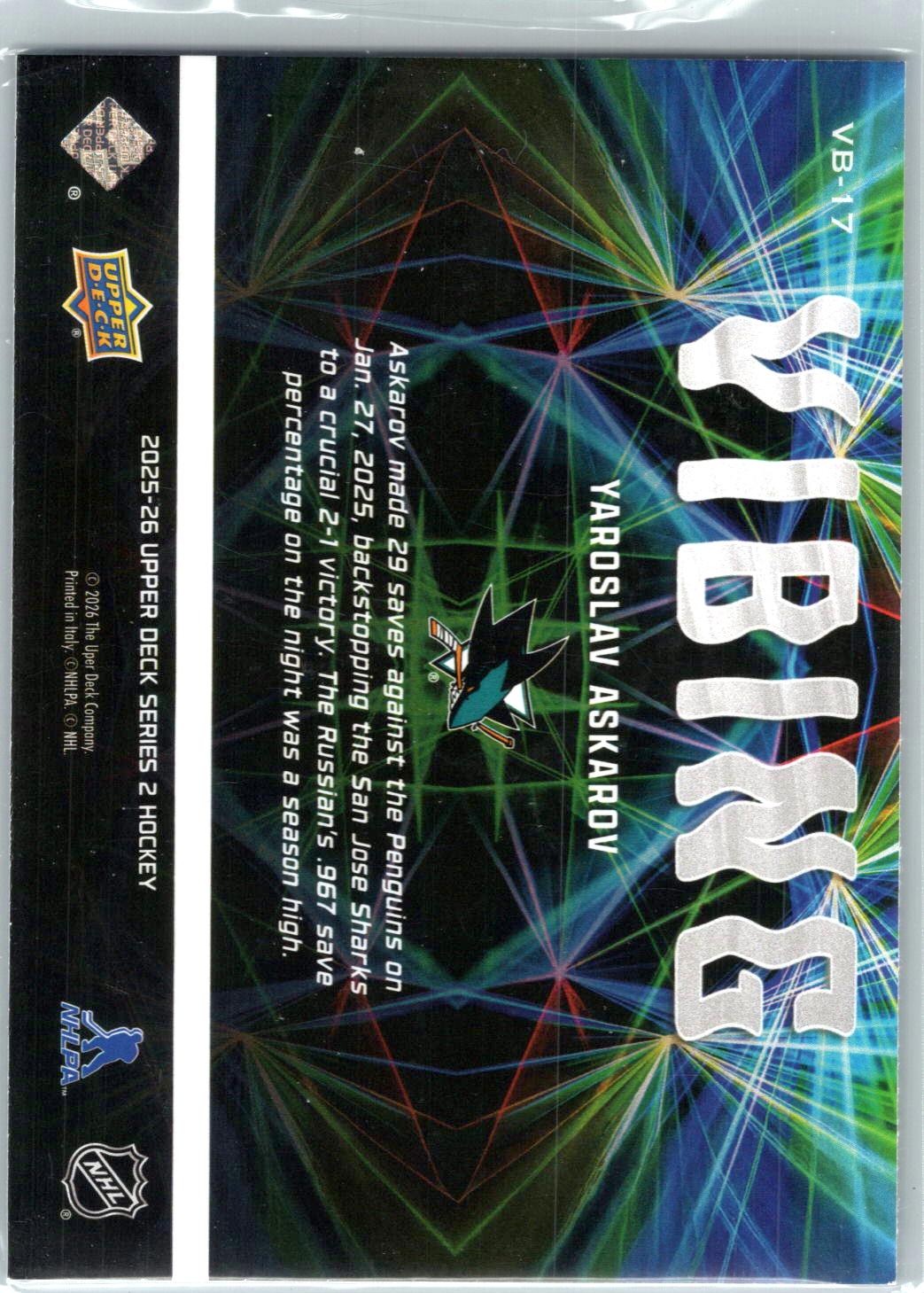 2025-26 Upper Deck #VB-17 Yaroslav Askarov Vibing