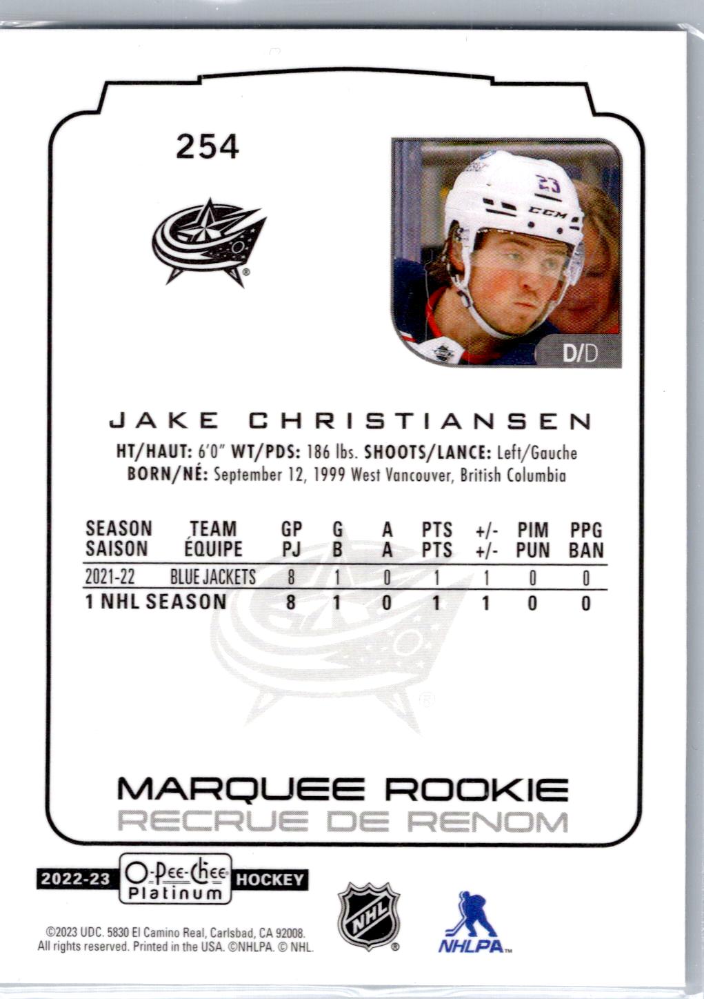 2022-23 O-Pee-Chee Platinum #254 Jake Christiansen