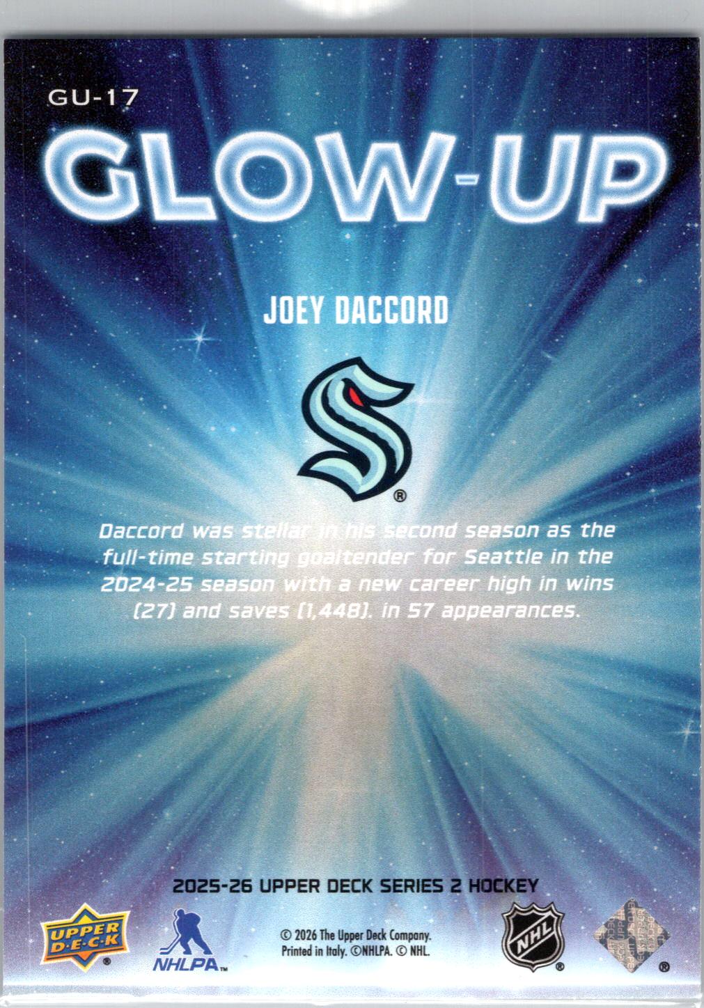 2025-26 Upper Deck #GU-17 Joey Daccord Glow-Up