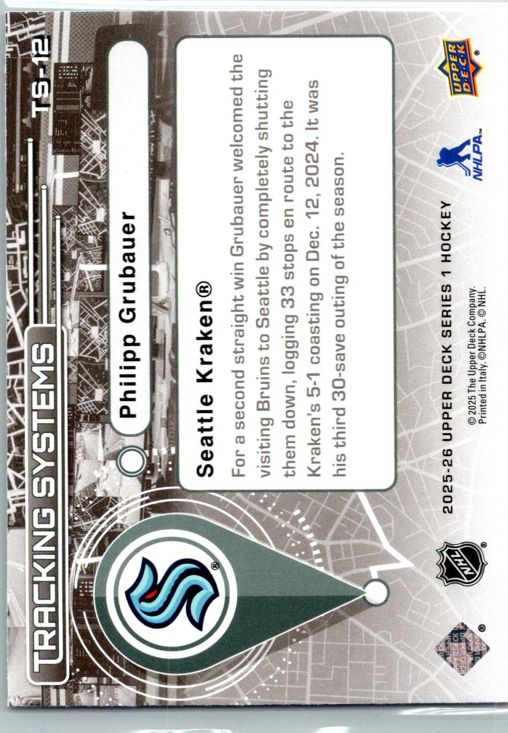 2025-26 Upper Deck #TS-12 Philipp Grubauer Tracking Systems