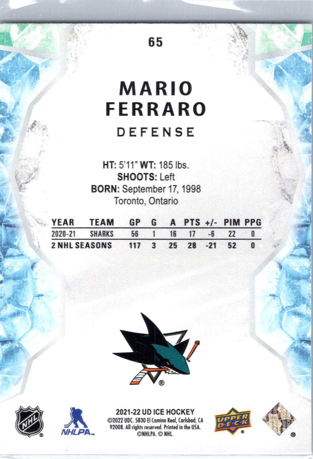 2021-22 Upper Deck Ice #65 Mario Ferraro Gold