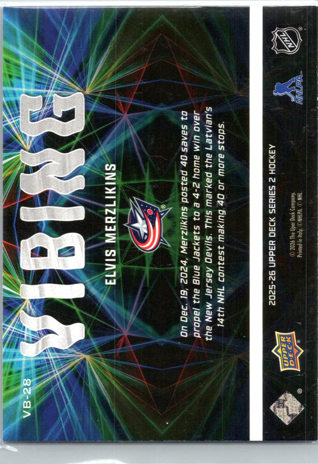 2025-26 Upper Deck #VB-8 Jacob Markstrom Vibing