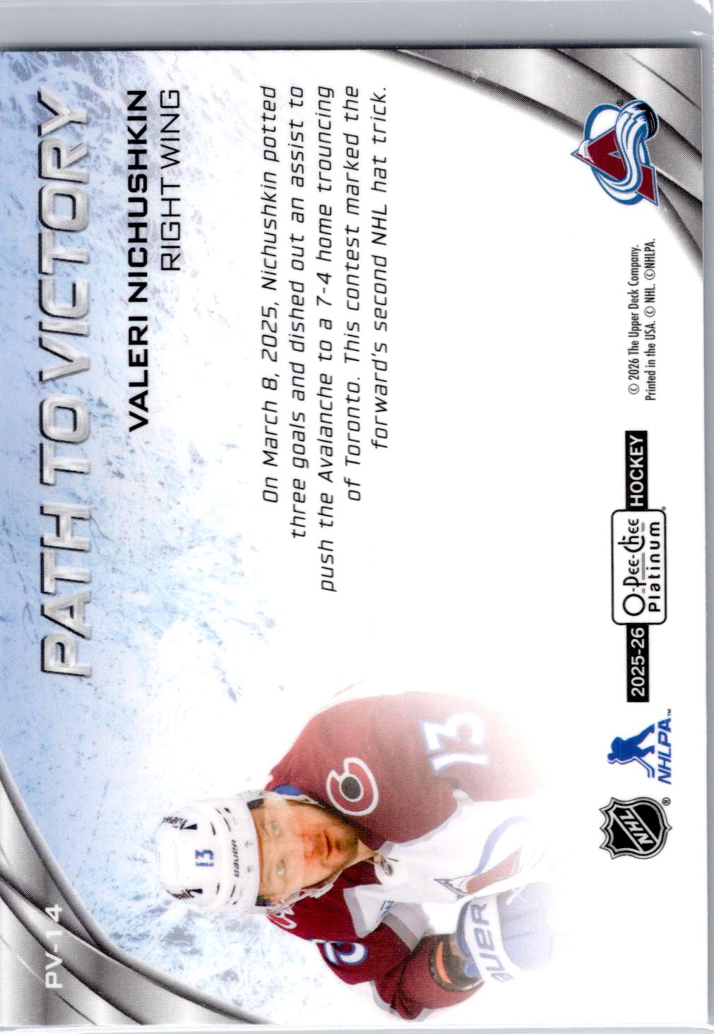 2025-26 O-Pee-Chee Platinum #PV-14 Valeri Nichushkin Path to Victory